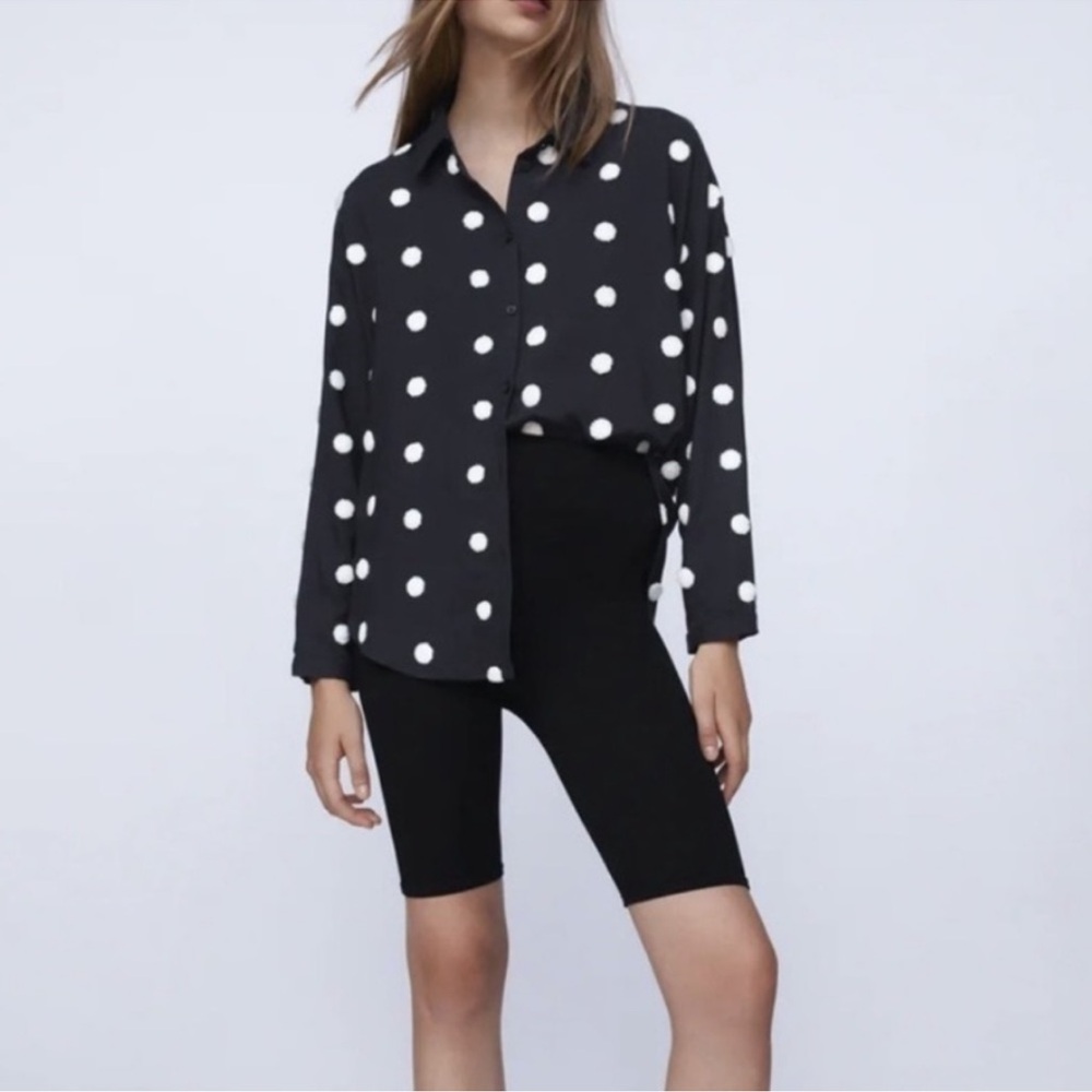 Zara black and white Polka Dot button down Shirt size M